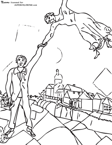 The Walk By Marc Chagall  Coloring Page